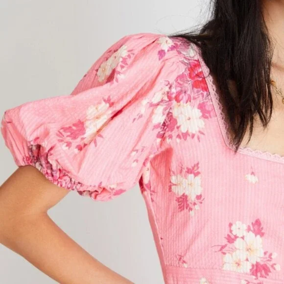 LoveShackFancy Salma Puff-Sleeve Cotton Maxi Dress, Pink, Size 0 - Picture 4 of 12